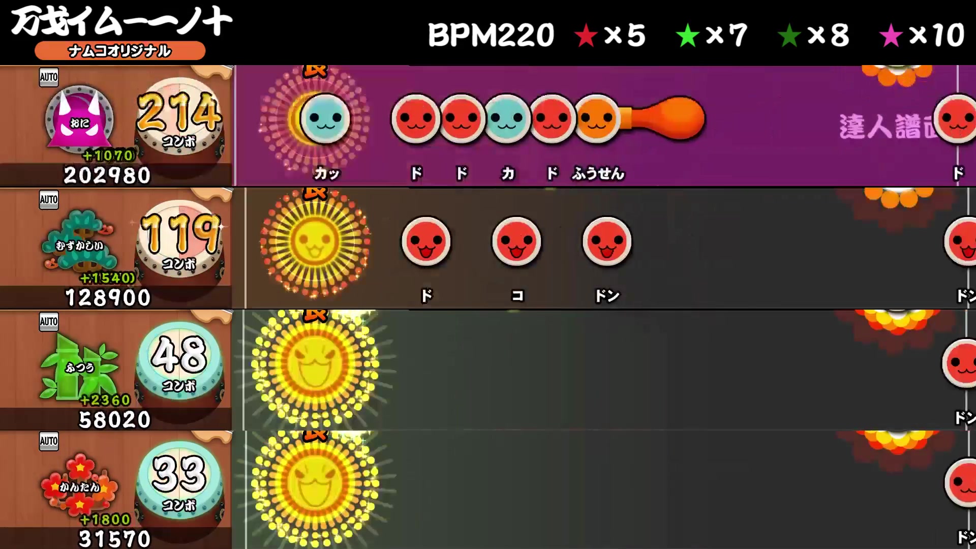 【太鼓达人】万戈イム-一ノ十 全难易度谱面演示