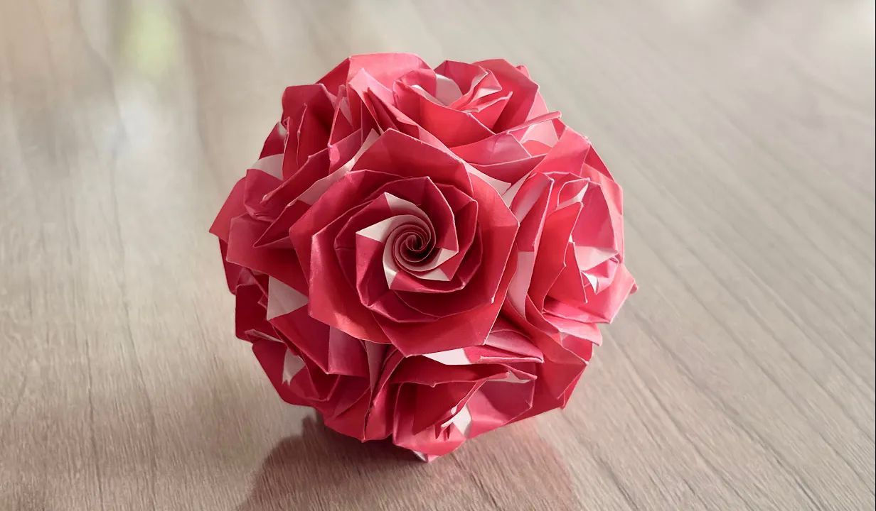 【enter origami world】玫瑰花折纸花球制作教程origami rose ball
