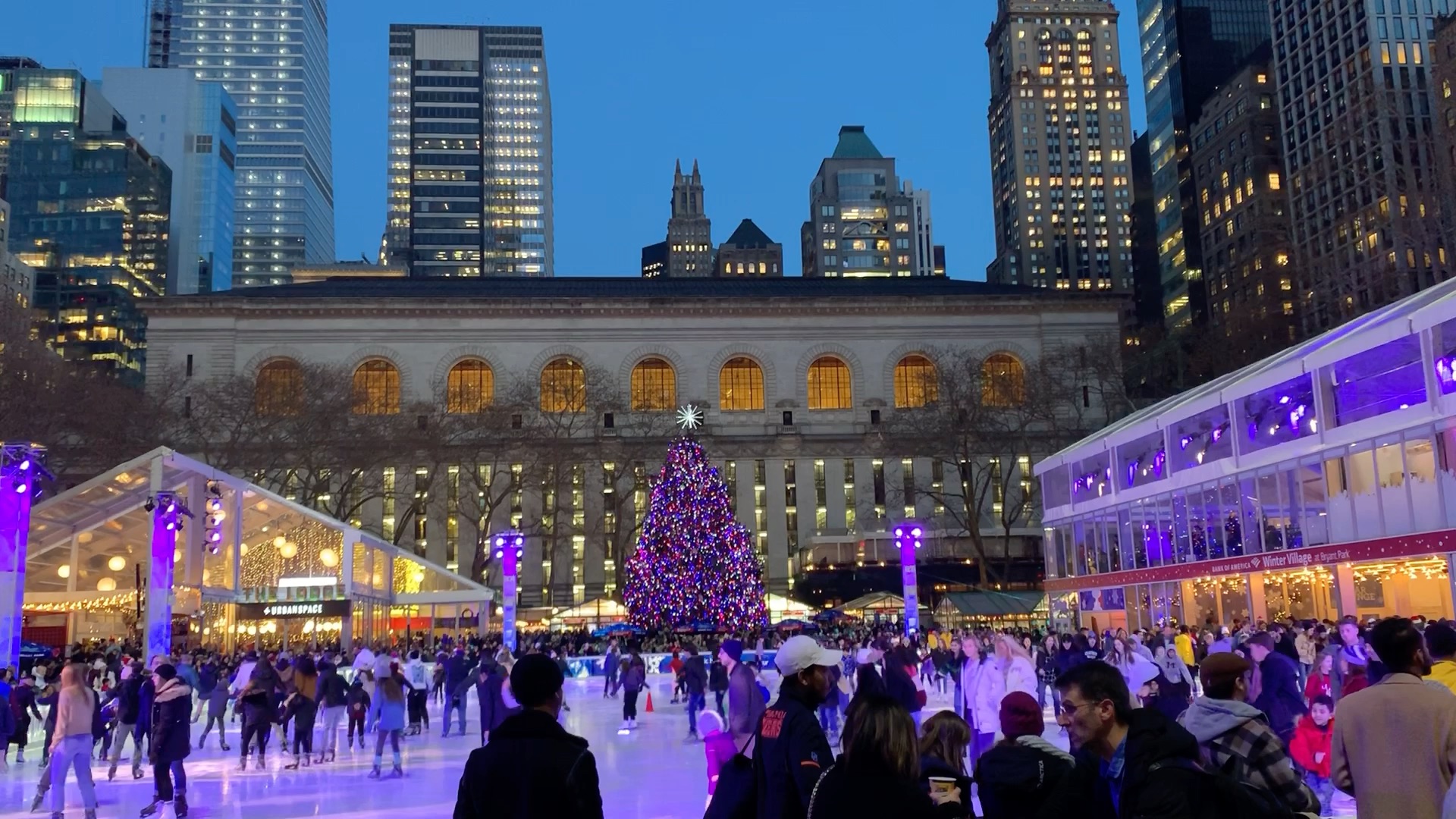 纽约布莱恩特公园bryant park冬季滑雪实拍