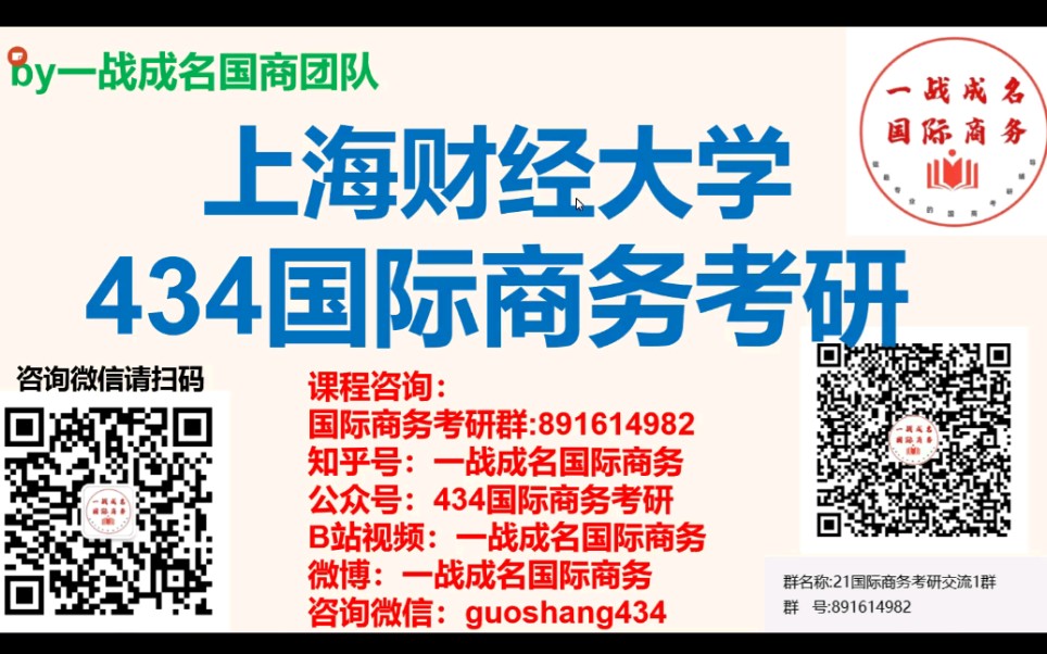 一战成名国际商务院校分析:上海财经大学国际商务专硕考研分析上财国商考研详细分析哔哩哔哩bilibili