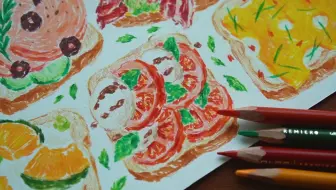 〔彩铅/食物〕各种增添幸福指数的彩铅可爱三明治