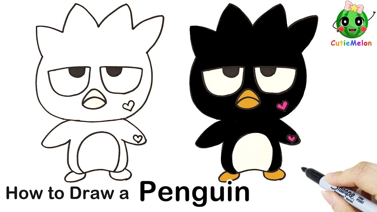 儿童简笔画企鹅 How to Draw a cute Penguin! Draw BadtzMaru | Hello Kitty Crafts | for哔哩哔哩bilibili