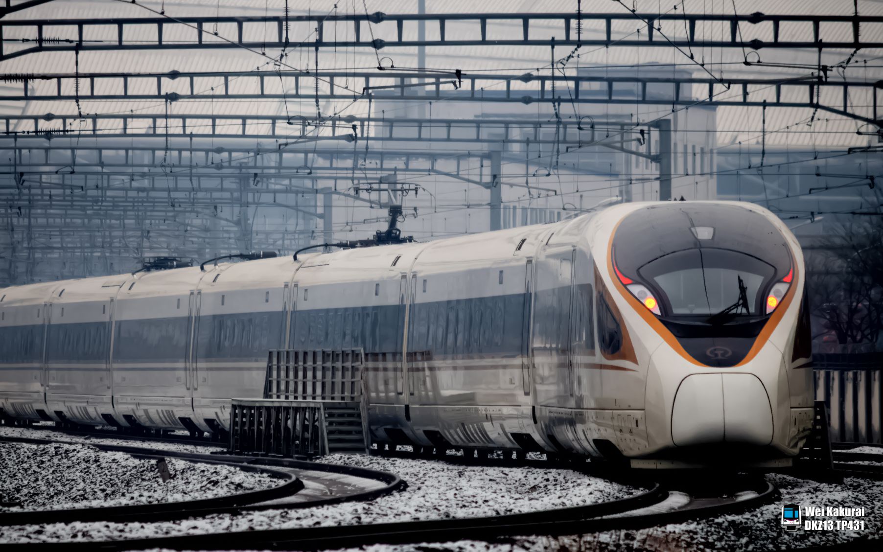 国铁2019年12月16日北京下雪日京沪高铁北京南站到发列车随拍