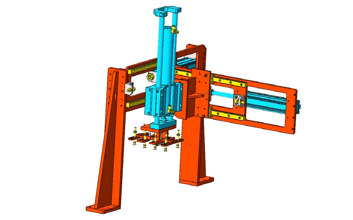 solidworks 视频教程:气缸驱动三坐标真空吸盘机械手的设计
