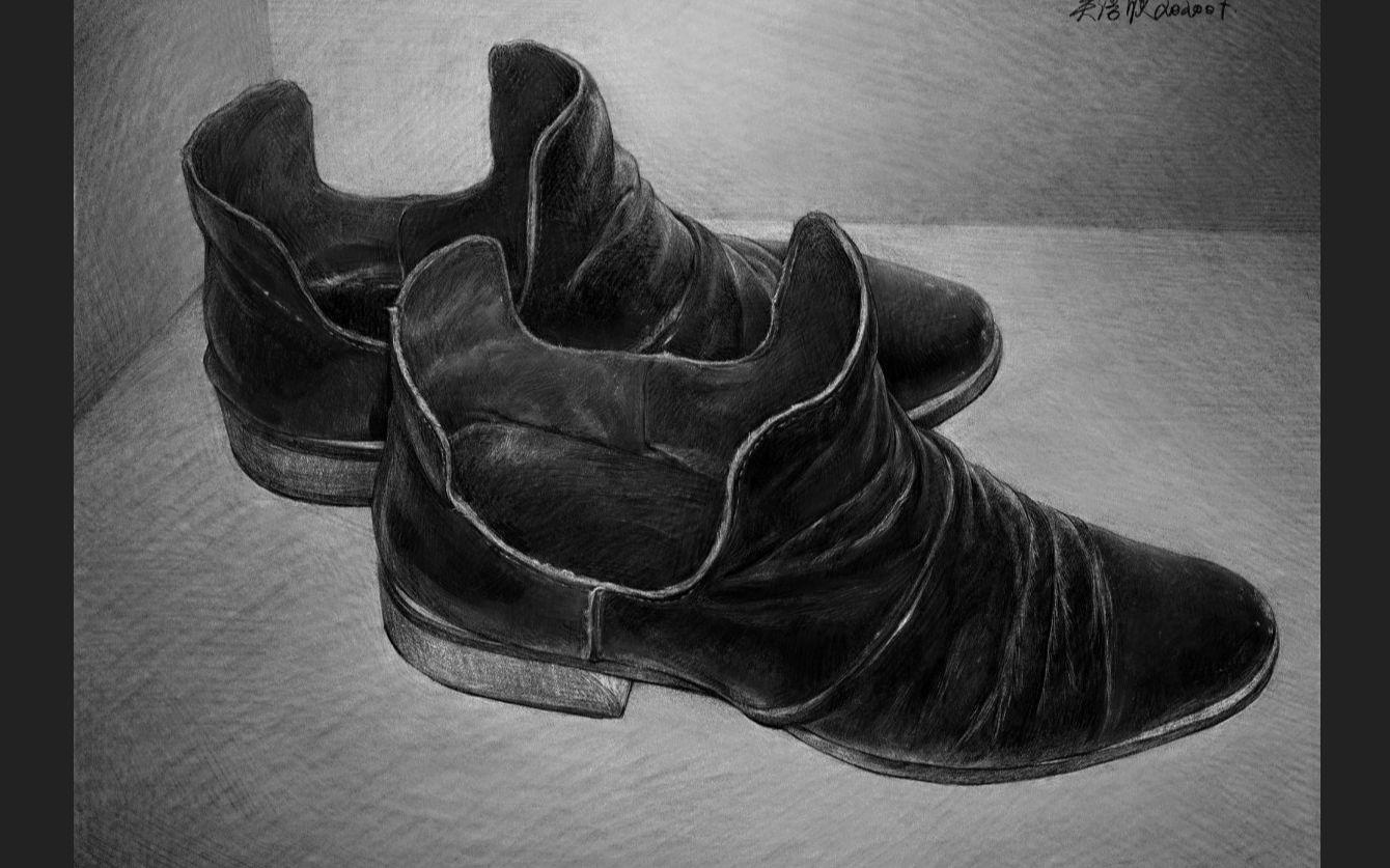 【procreate板绘过程】画个皮鞋的素描,静物素描教学