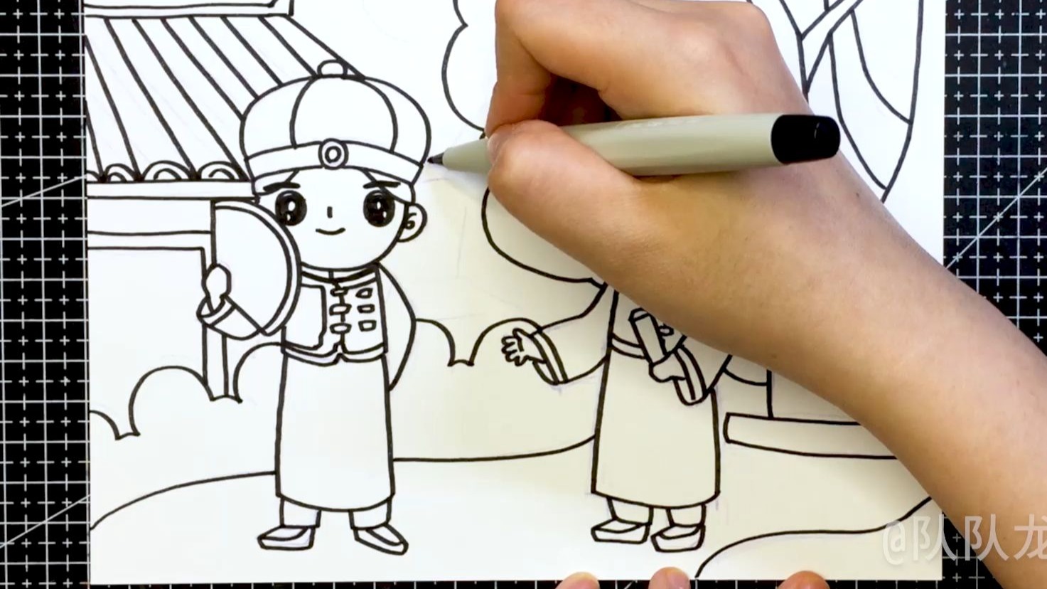 简笔画手绘:满族男孩线稿