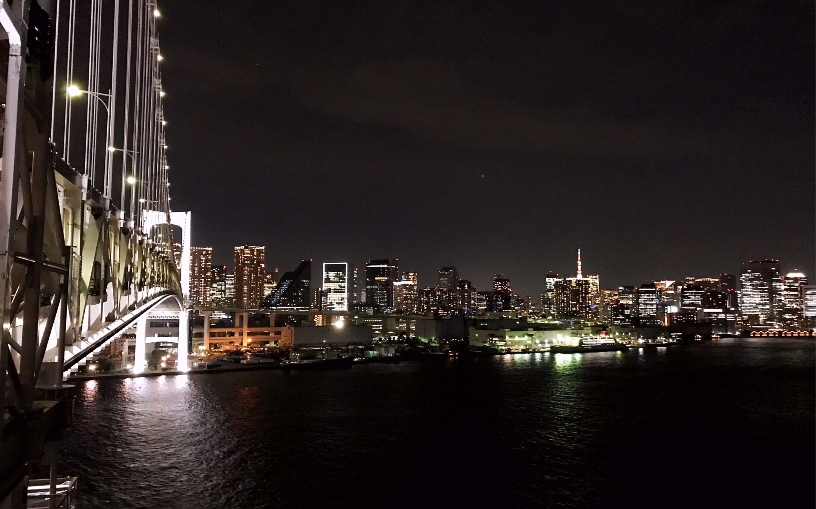 东京港区台场漫步彩虹大桥东京湾夜景