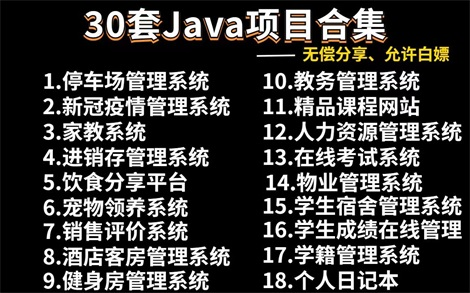 【Java毕设项目合集】整整30套Java毕设系统(附源码+数据库+部署文档),手把手教你轻松完成毕业设计,练手项目无偿分享,允许白嫖!Java项目实战...