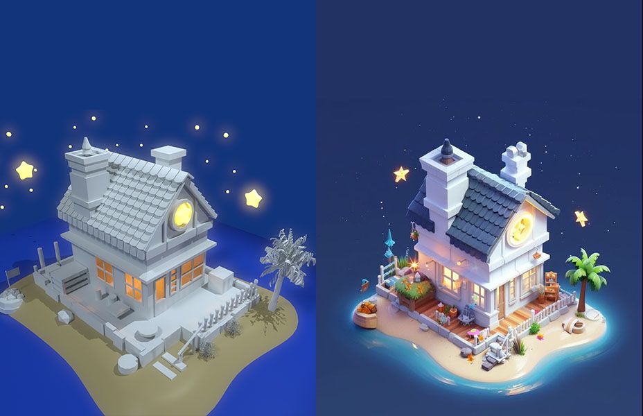 【3dmax场景建模】卡通房子模型制作包含模型,上色,渲染全流程制作