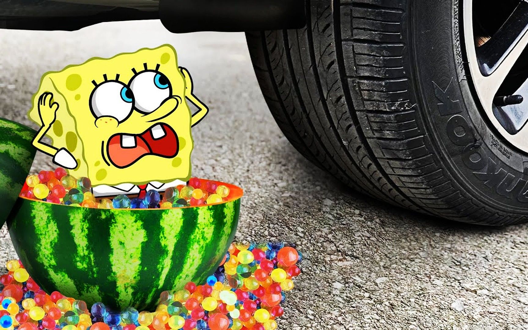 解压动画:海绵宝宝大战汽车轮胎,实力悬殊,谁能成为最后赢家?
