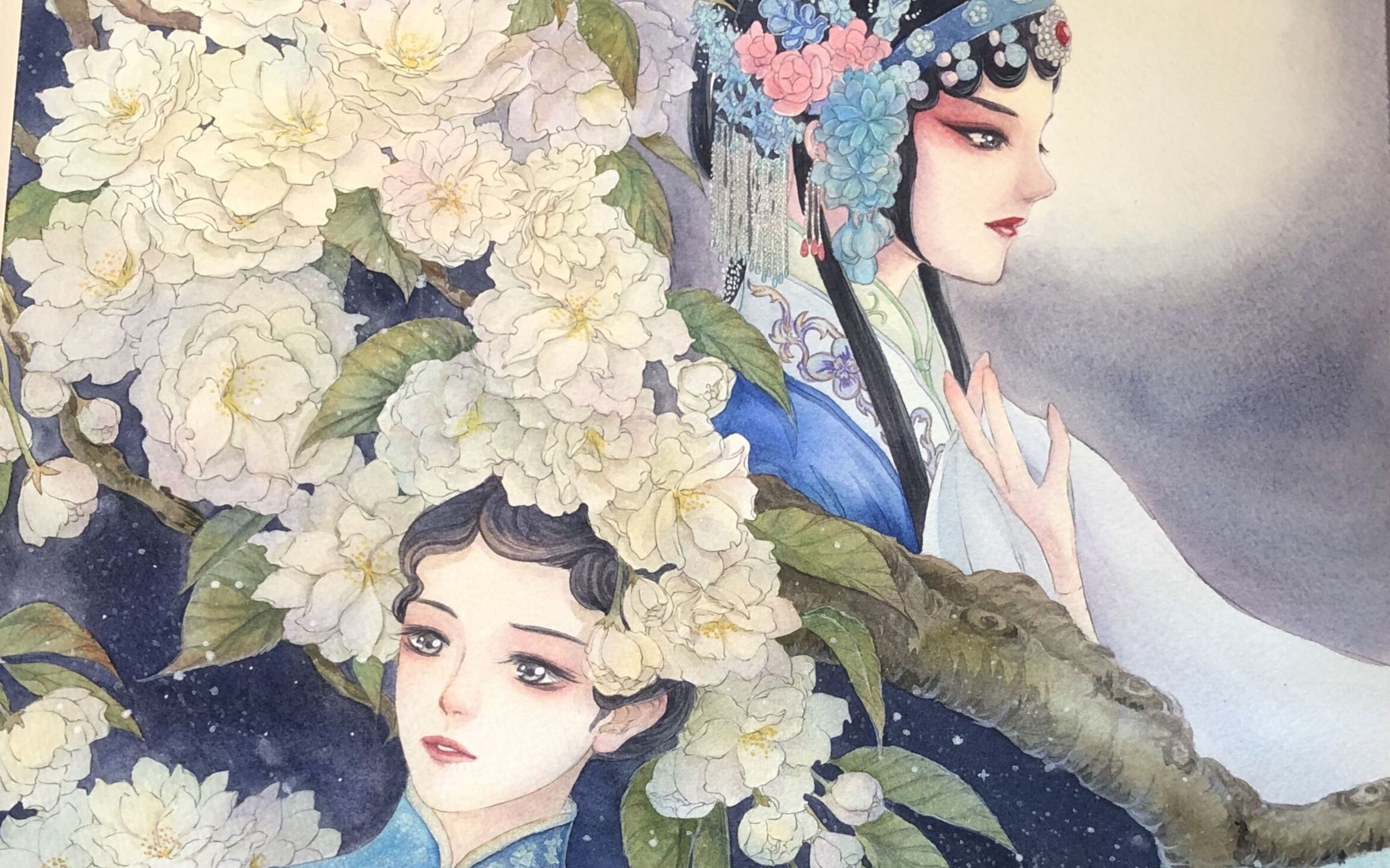 【水彩手绘过程】往昔 旗袍/戏曲小姐姐_哔哩哔哩_bilibili