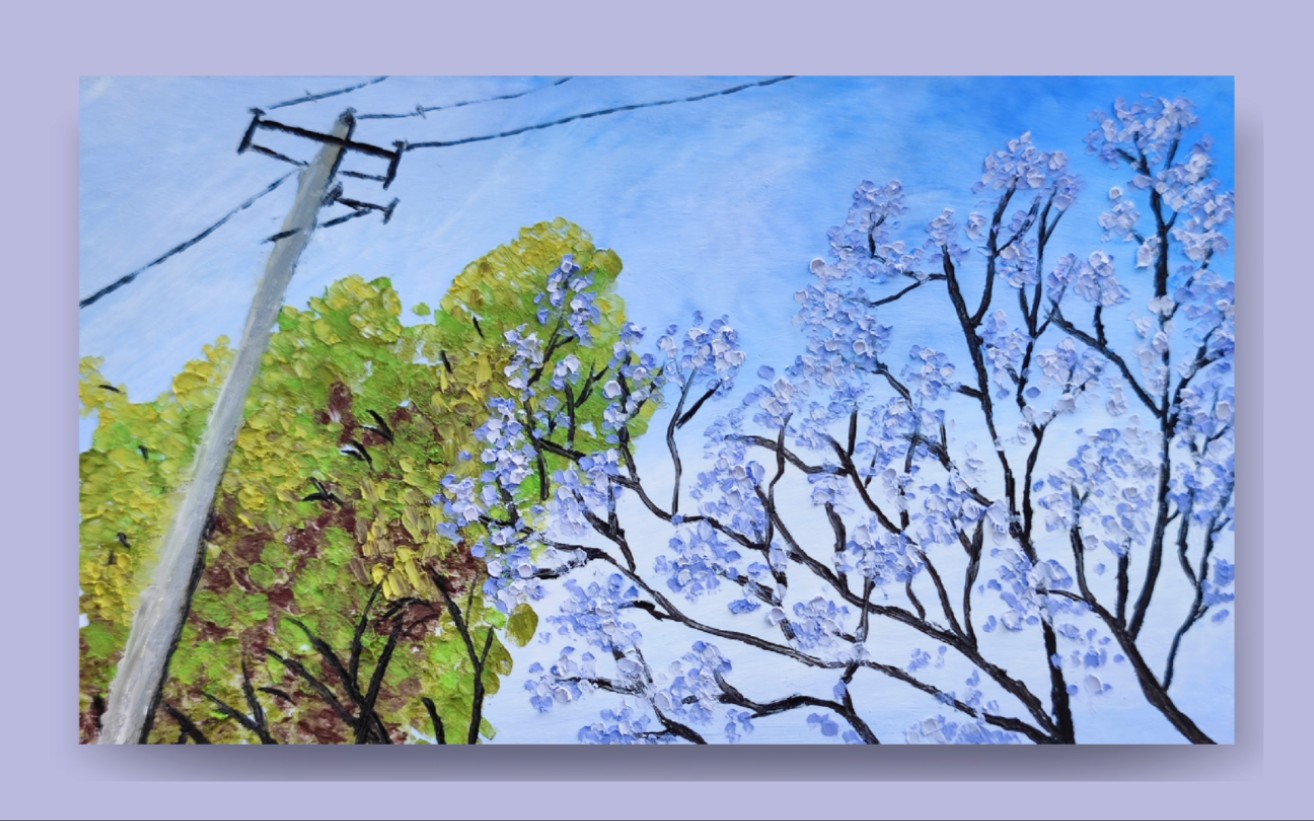 活动  油画棒|蓝花楹风景画