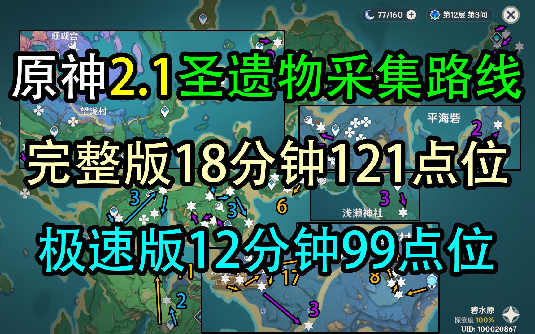 【2.5适用】2.1圣遗物采集路线史诗级优化,18分钟121点位完整版,12分钟99点位极速版手机游戏热门视频