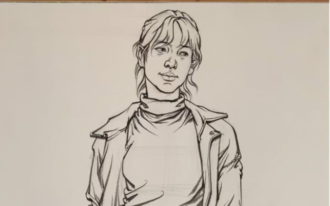 速写女青年线性示范