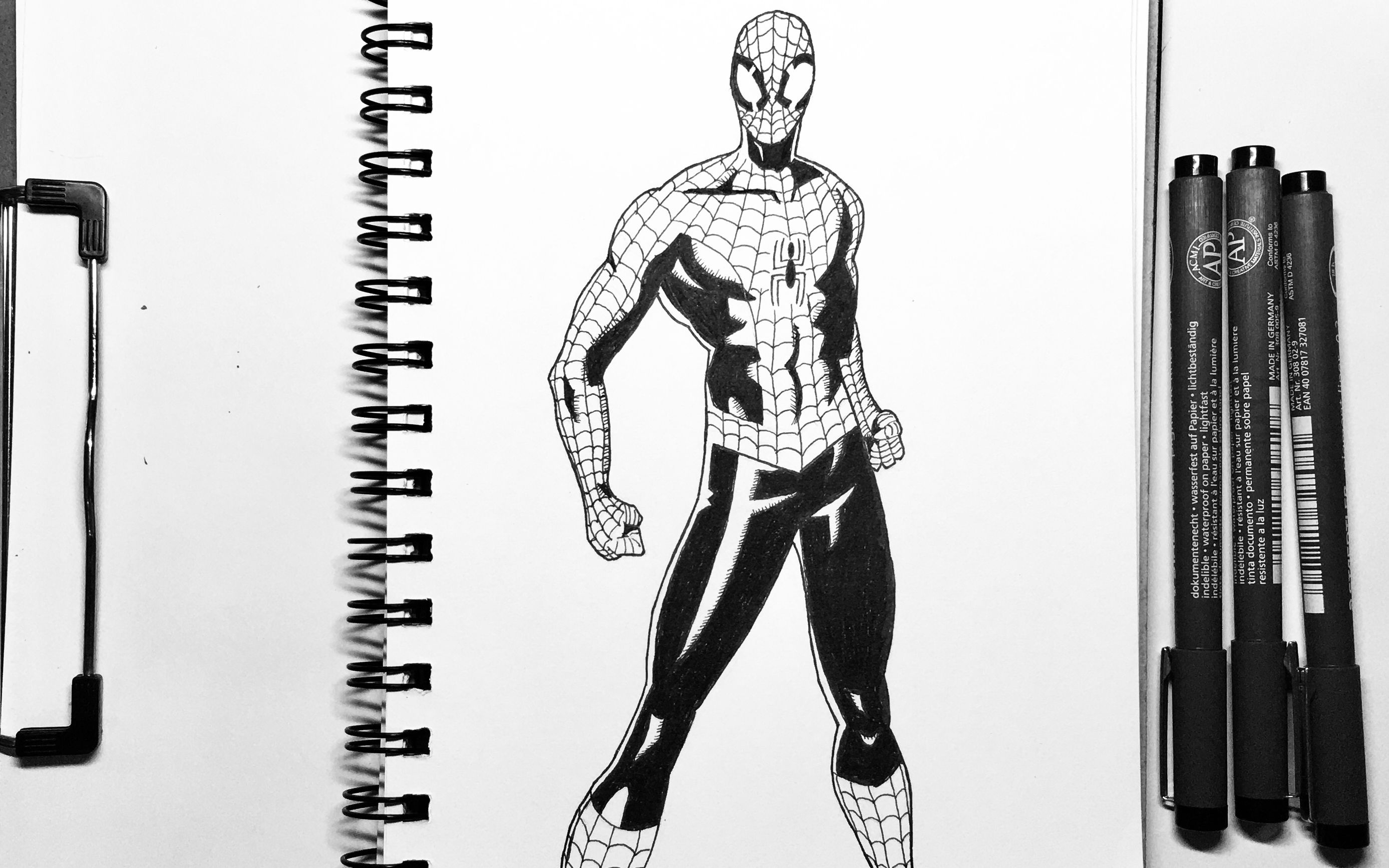 [图]漫威超级英雄 蜘蛛侠 黑白简笔画 | Spider-Man Marvel Superhero Pen & Ink Drawing