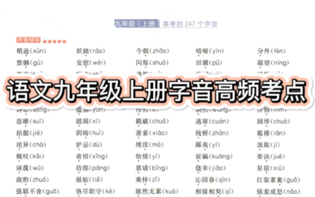 [图]语文九年级上册字音高频考点，每天和高老师学习一点语文知识#语文老师 #初中语文