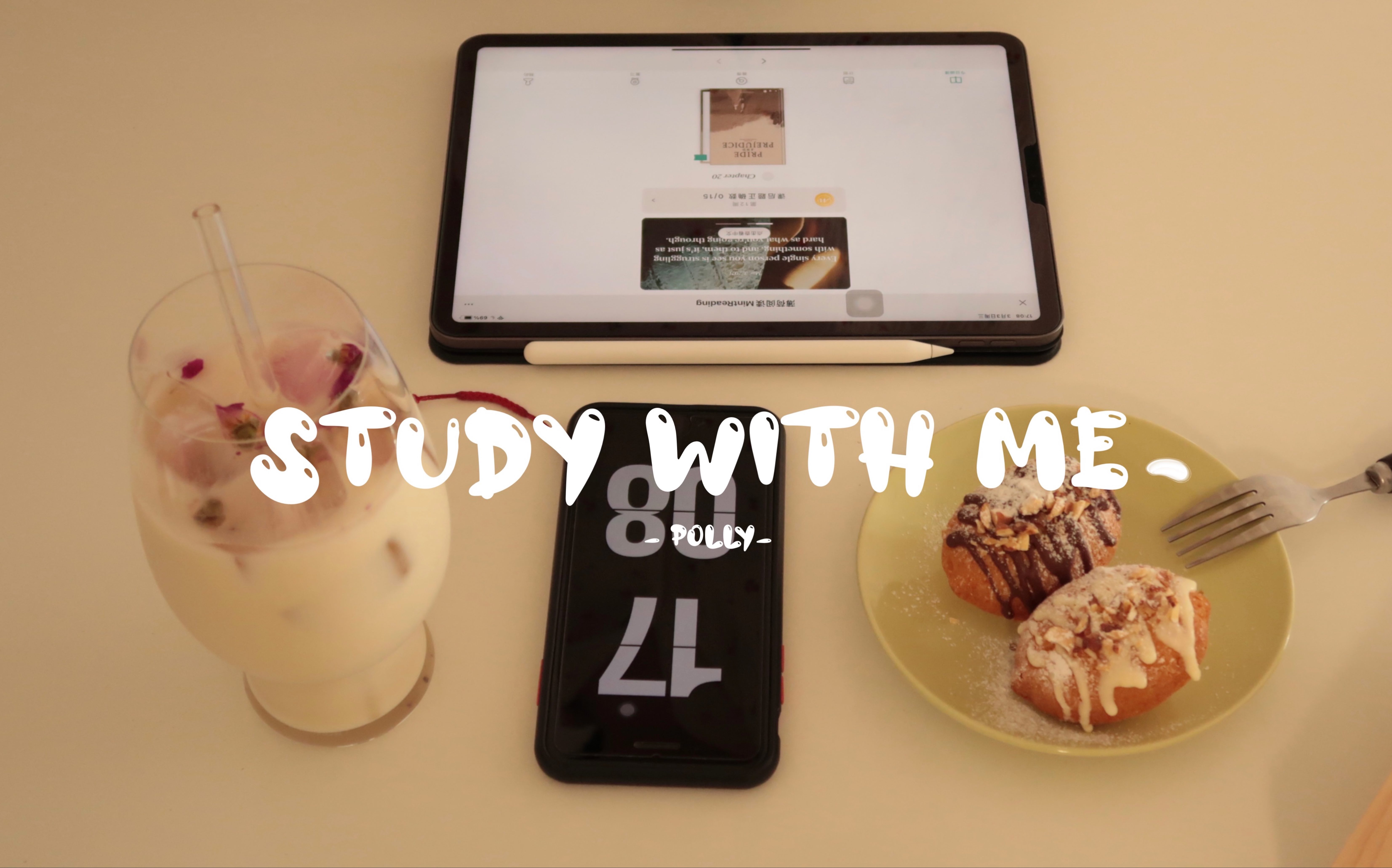 study with me|实时学习|自习室|英语原著阅读|香草柠檬玛德琳|冰豆浆【 polly】哔哩哔哩bilibili