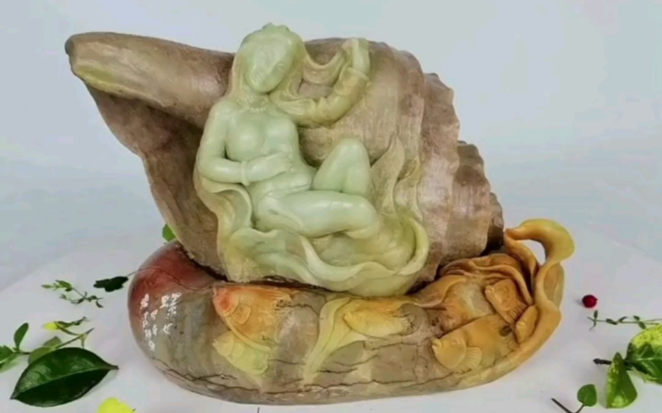 螺女23.5*15.5*17厘米6.7公斤青田石雕刻3680米