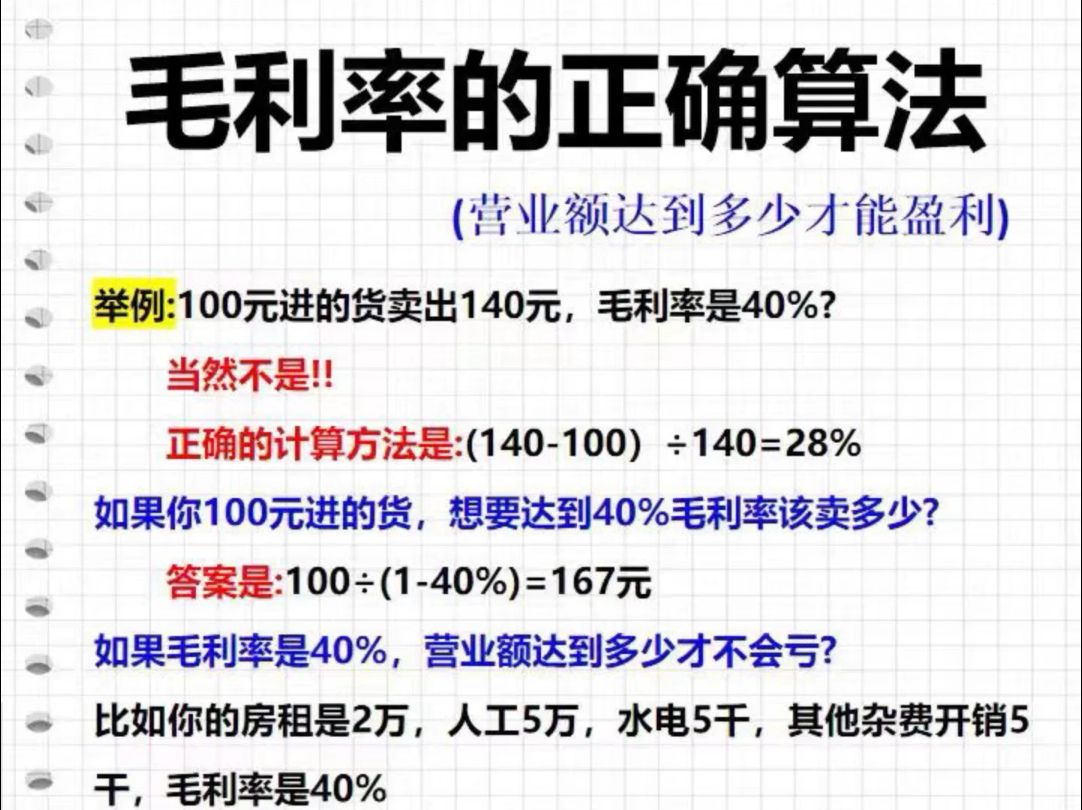 企业营业额多少才不会亏损?关于毛利率捏哦度算对了吗?正确的计算方法和表格都在这了!哔哩哔哩bilibili