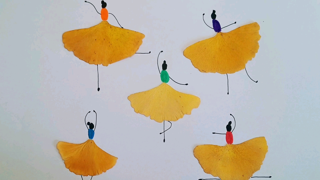 跳芭蕾的女孩来了,树叶贴画芭蕾舞