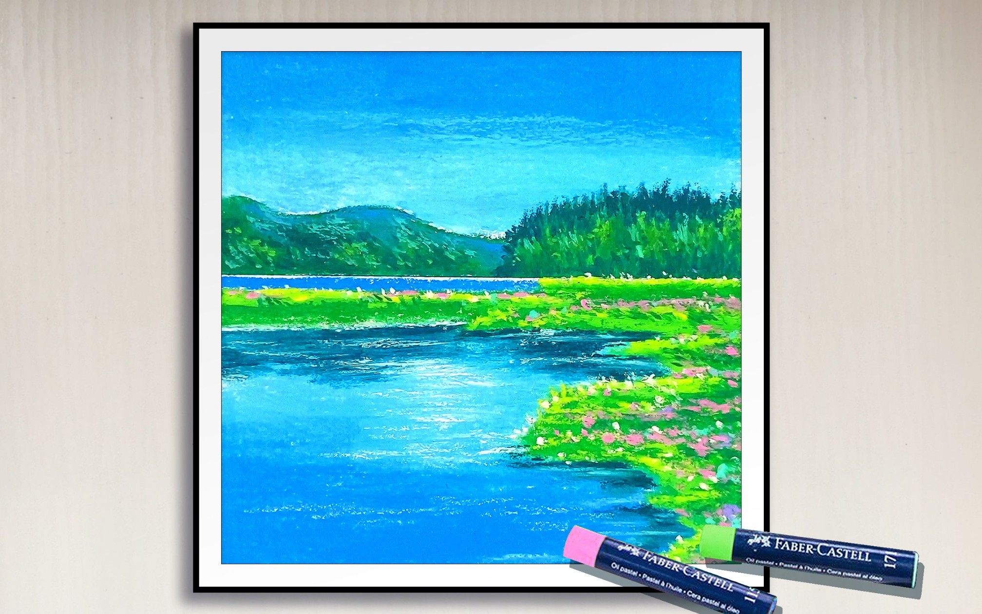 油画棒风景用油画棒画湖畔初春的风景,完整手绘过程记录分享哔哩哔哩bilibili