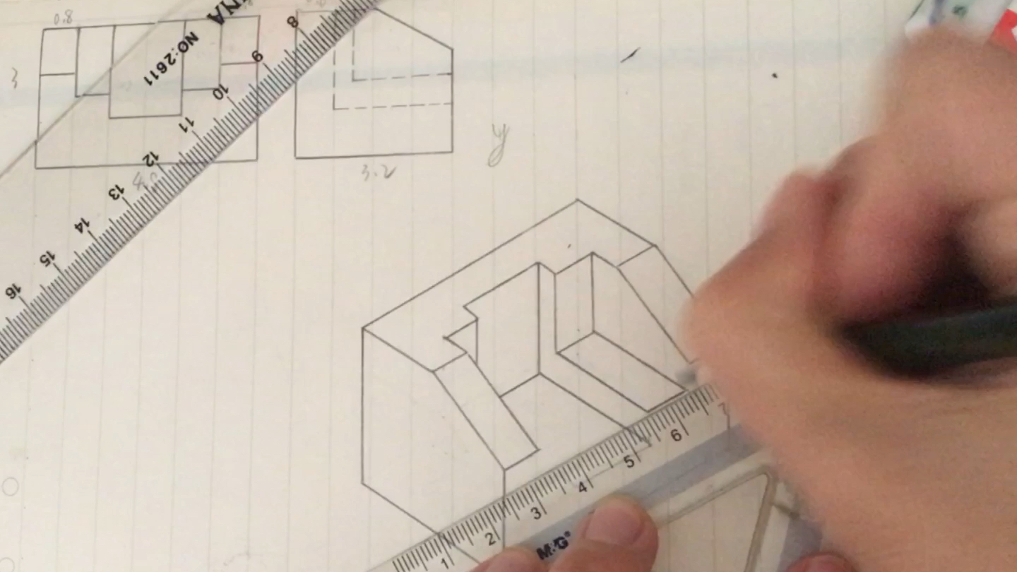 工程製圖 正等軸測圖 手繪