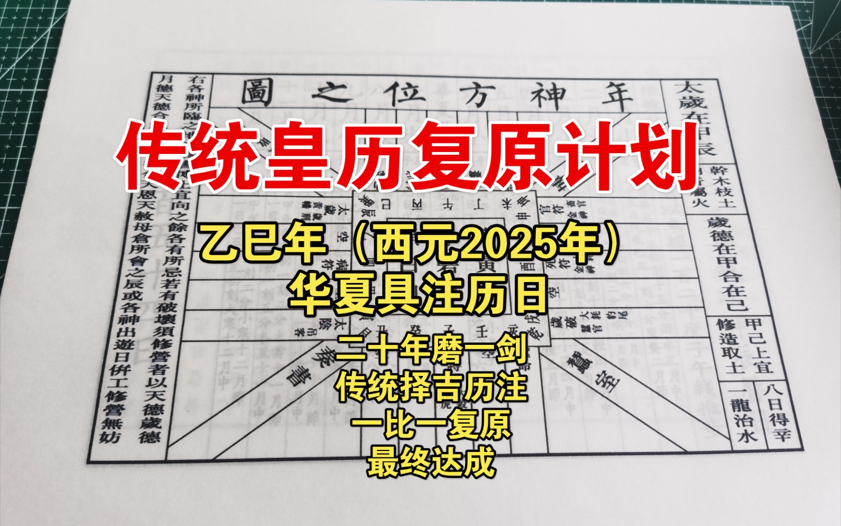 【华夏历法】传统皇历复原计划—乙巳年(西元2025年)华夏具注历日最终定稿!首次按传统钦天监皇历一比一复原择吉历注最终达成纪念!复原不易,且行...