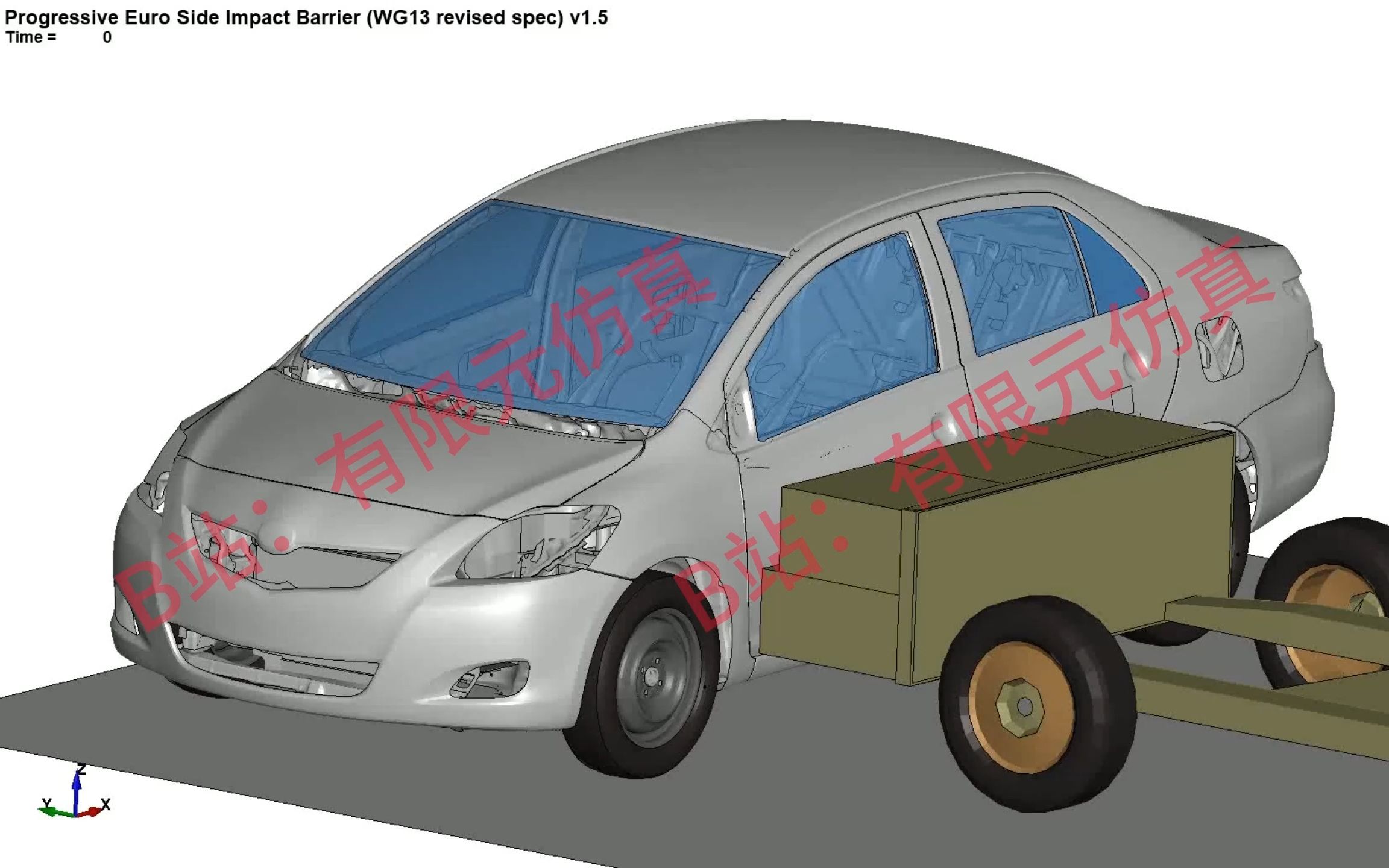 YARIS整车侧面碰撞CAE仿真展示哔哩哔哩bilibili