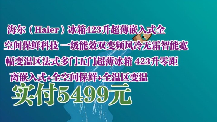 【实付5499元】 海尔(Haier)冰箱423升超薄嵌入式全空间保鲜科技 一级能效双变频风冷无霜智能宽幅变温区法式多门五门超薄冰箱 423升零距离嵌入式+...