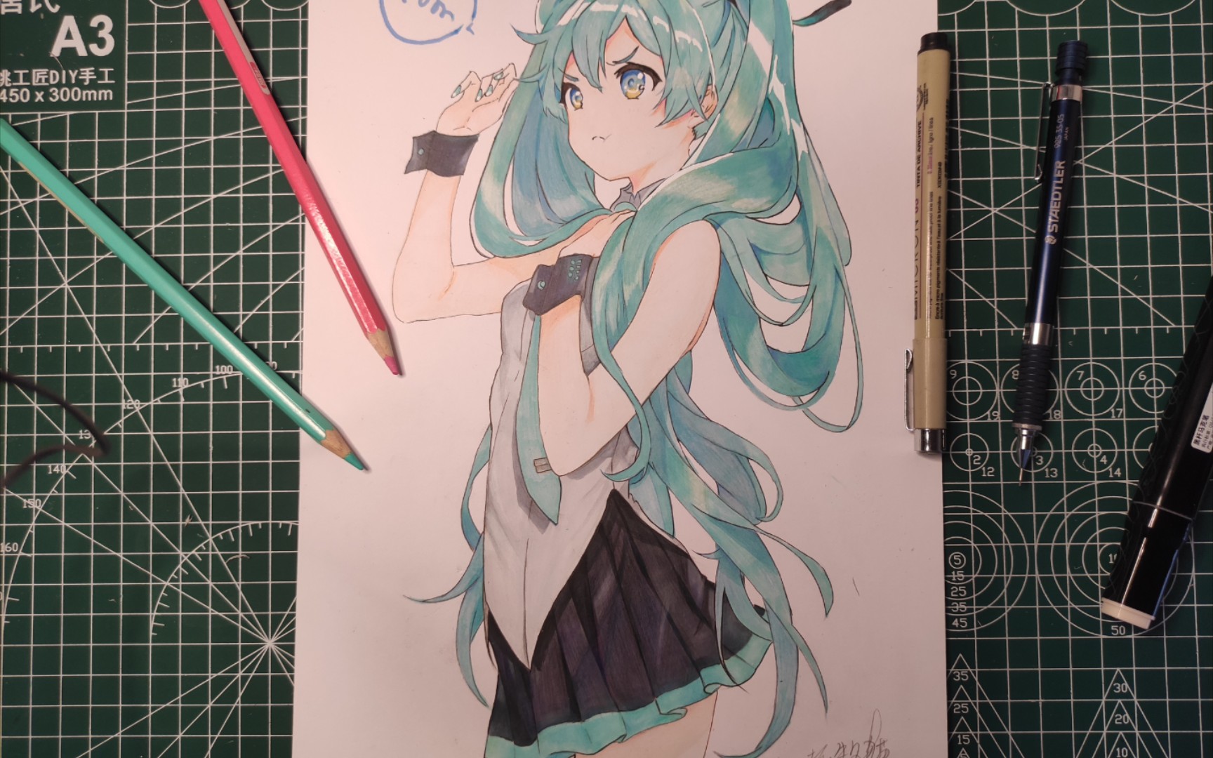 临摹初音未来,第一次发画到网上觉得好康点个9199咯.