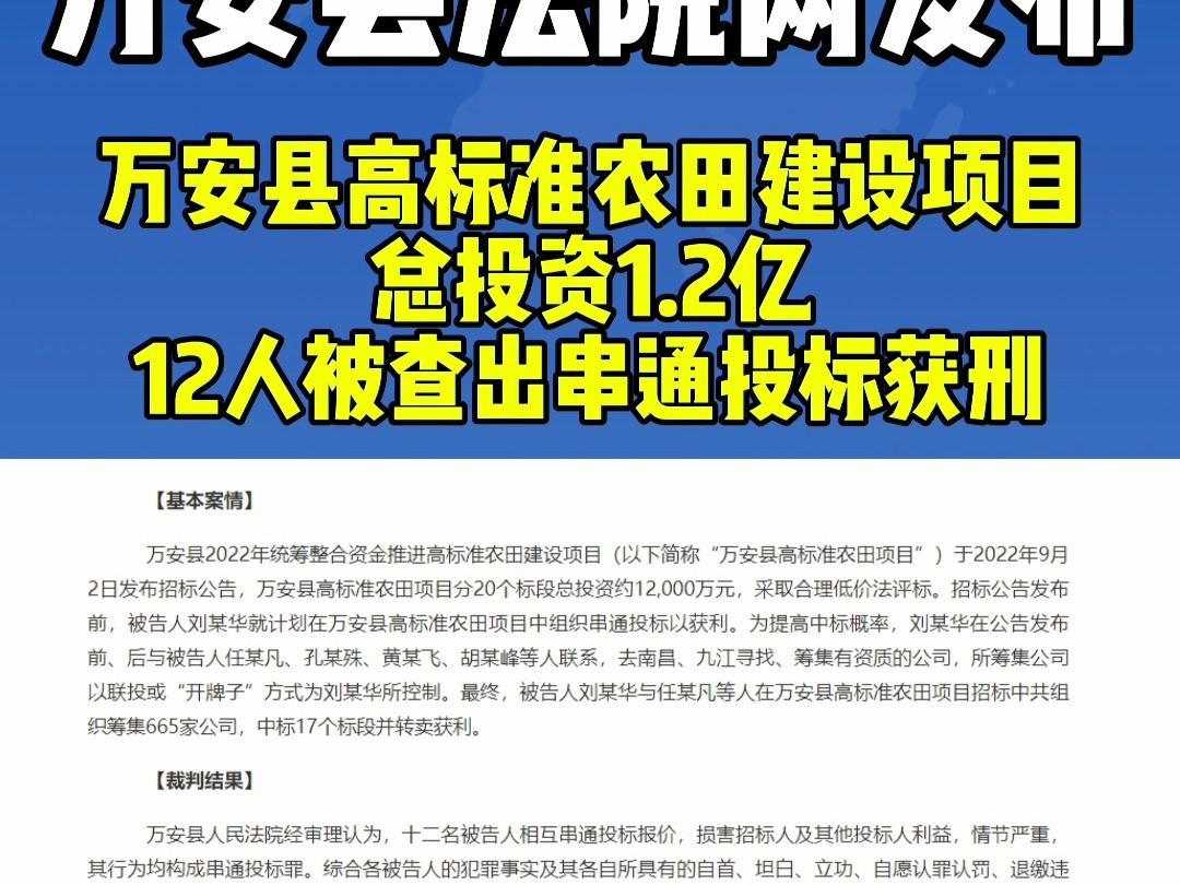 总投资1.2亿高标准农田建设项目!12人被查出串通投标获刑哔哩哔哩bilibili