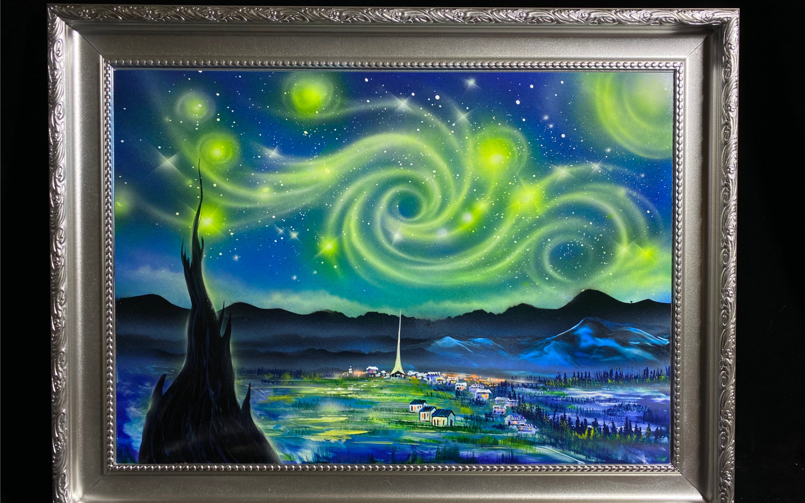 喷漆画风格的梵高星空