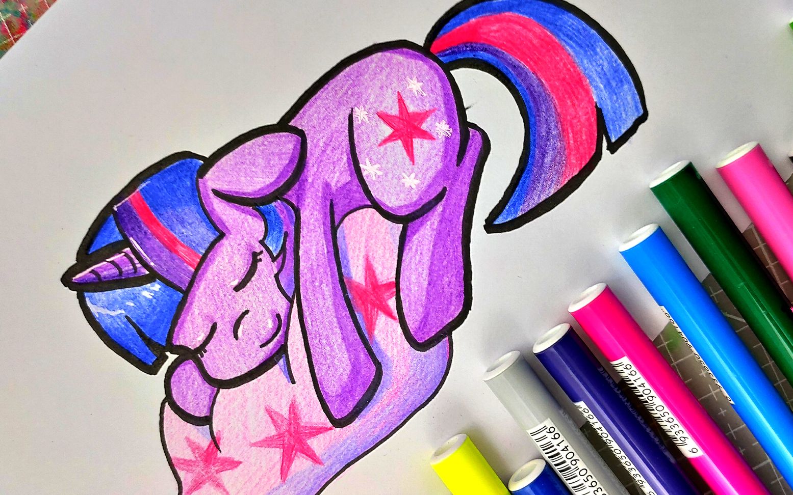 彩铅手绘小马宝莉聪明可爱的紫悦公主彩铅上色过程很解压