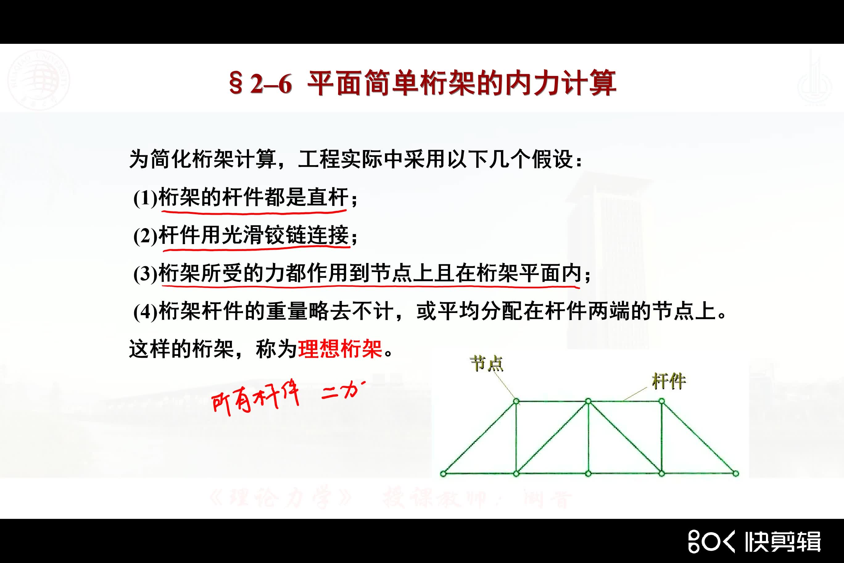 [图]理论力学29：平面桁架的内力计算（基本概念和节点法）