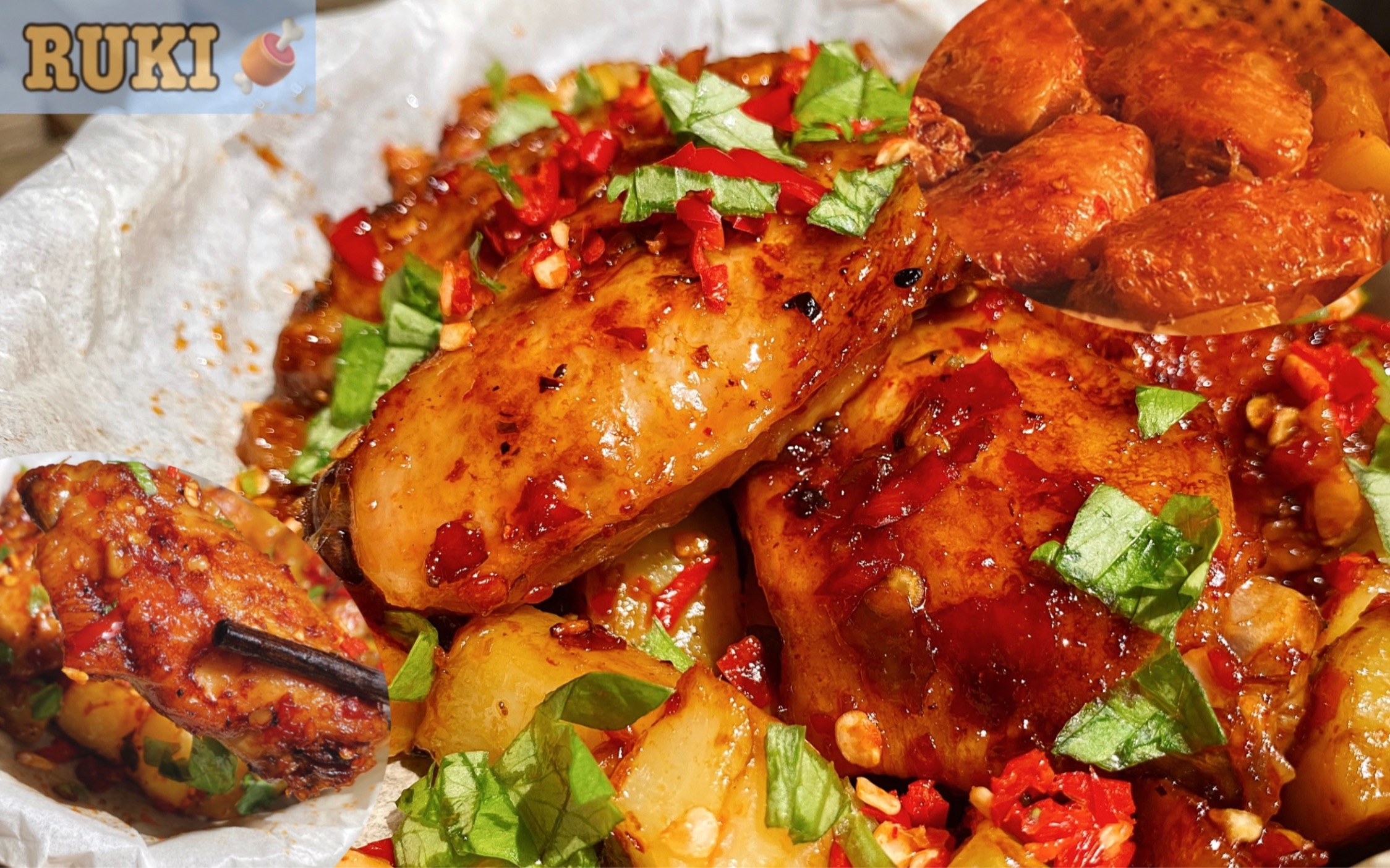 【ruki一人食】各种海椒陪伴的纸包烤鸡翅加土豆～不用洗碗惹!