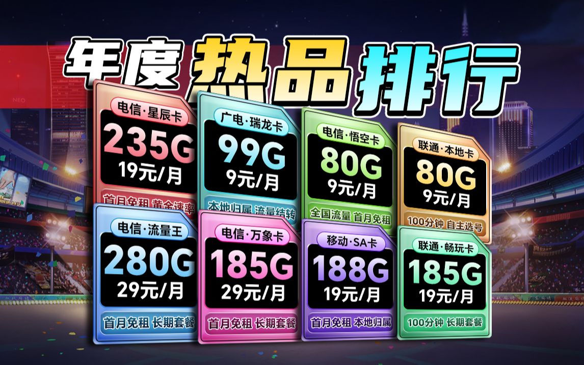 2024流量卡年度排行榜,9元80G羊毛卡,19元上百G绝版卡,29元280G长期套餐?你选哪一款?2025流量卡推荐、电信移动联通手机卡、流量卡哔哩哔哩...