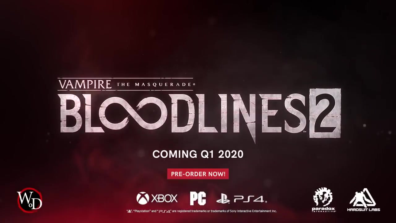 [图]2020第一季度新游《吸血鬼：避世血族2》VAMPIRE THE MASQUERADE BLOODLINES 2宣传视频