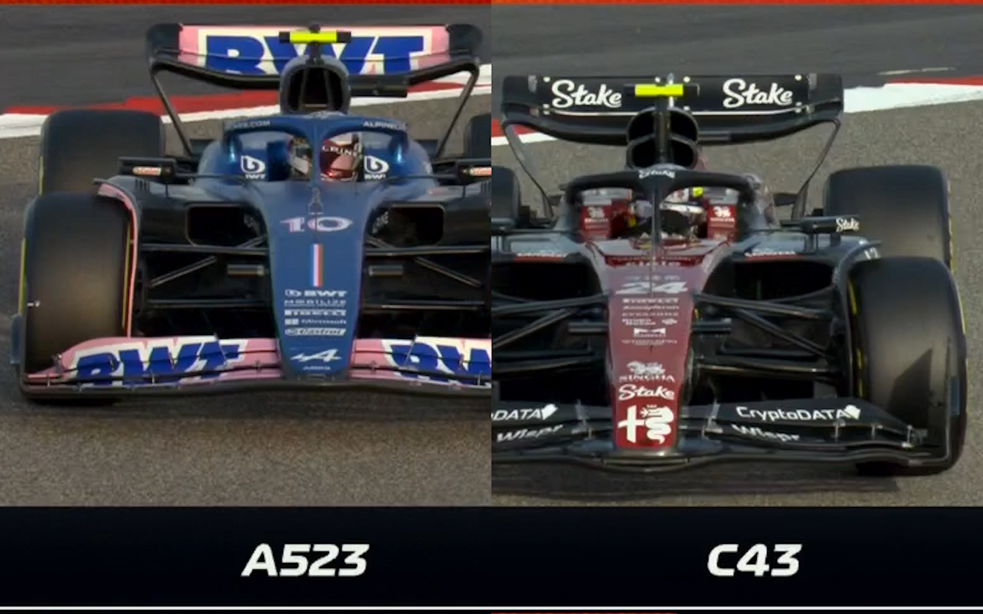 [f1] 2023 alpine a523 vs 阿爾法羅密歐-索伯c43 技術分析