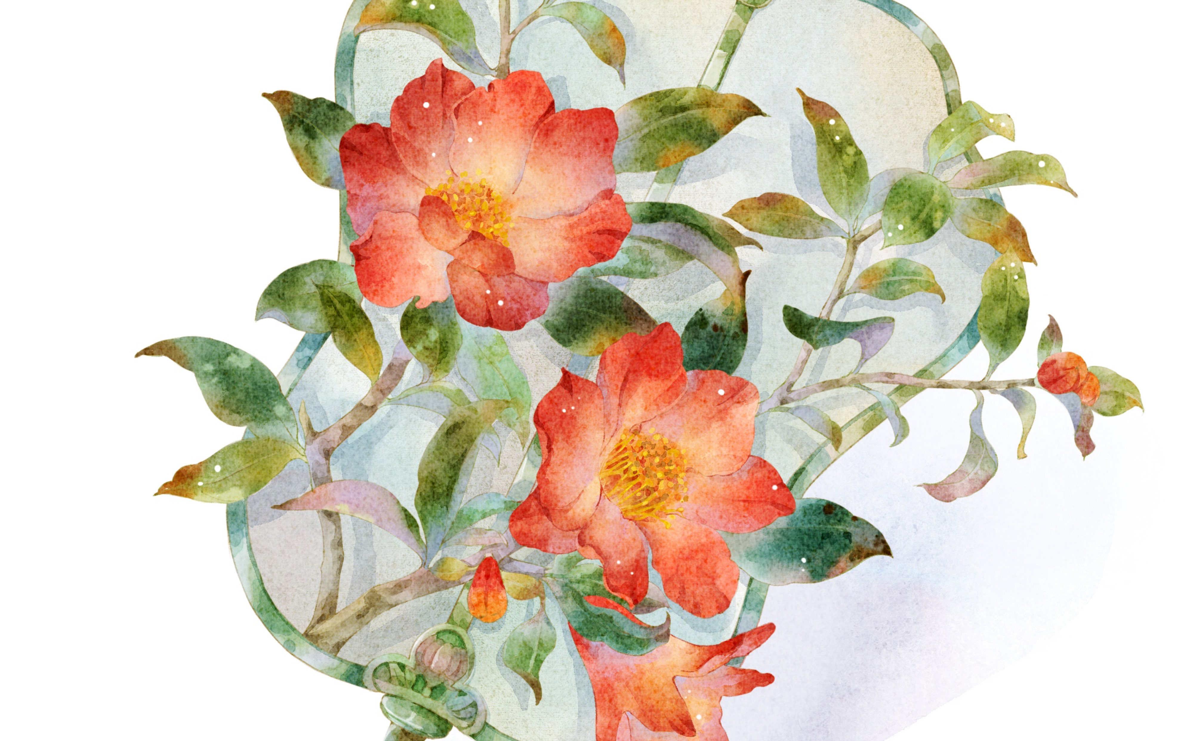 【ipad水彩】水彩花卉扇面之石榴花扇