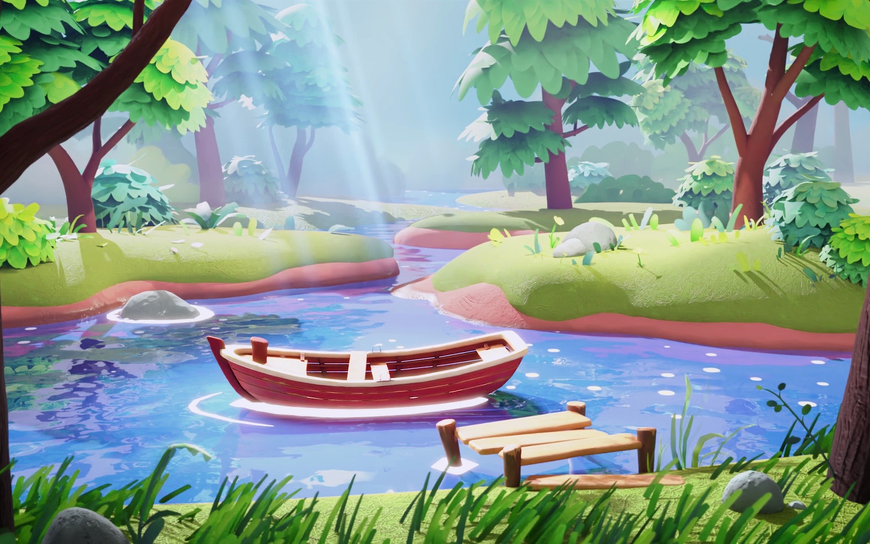 【1小时陪伴白噪音】 森林小湖氛围02[3d原创动画]