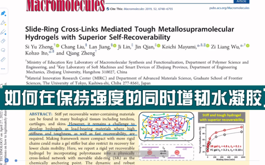 文献分享:滑环交联介导具有优异自恢复性的坚韧金属高分子水凝胶哔哩哔哩bilibili