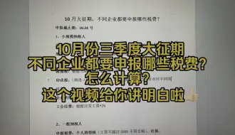 Video herunterladen: 会计实操~10月份三季度大征期，不同企业都要申报哪些税费，如何计算？