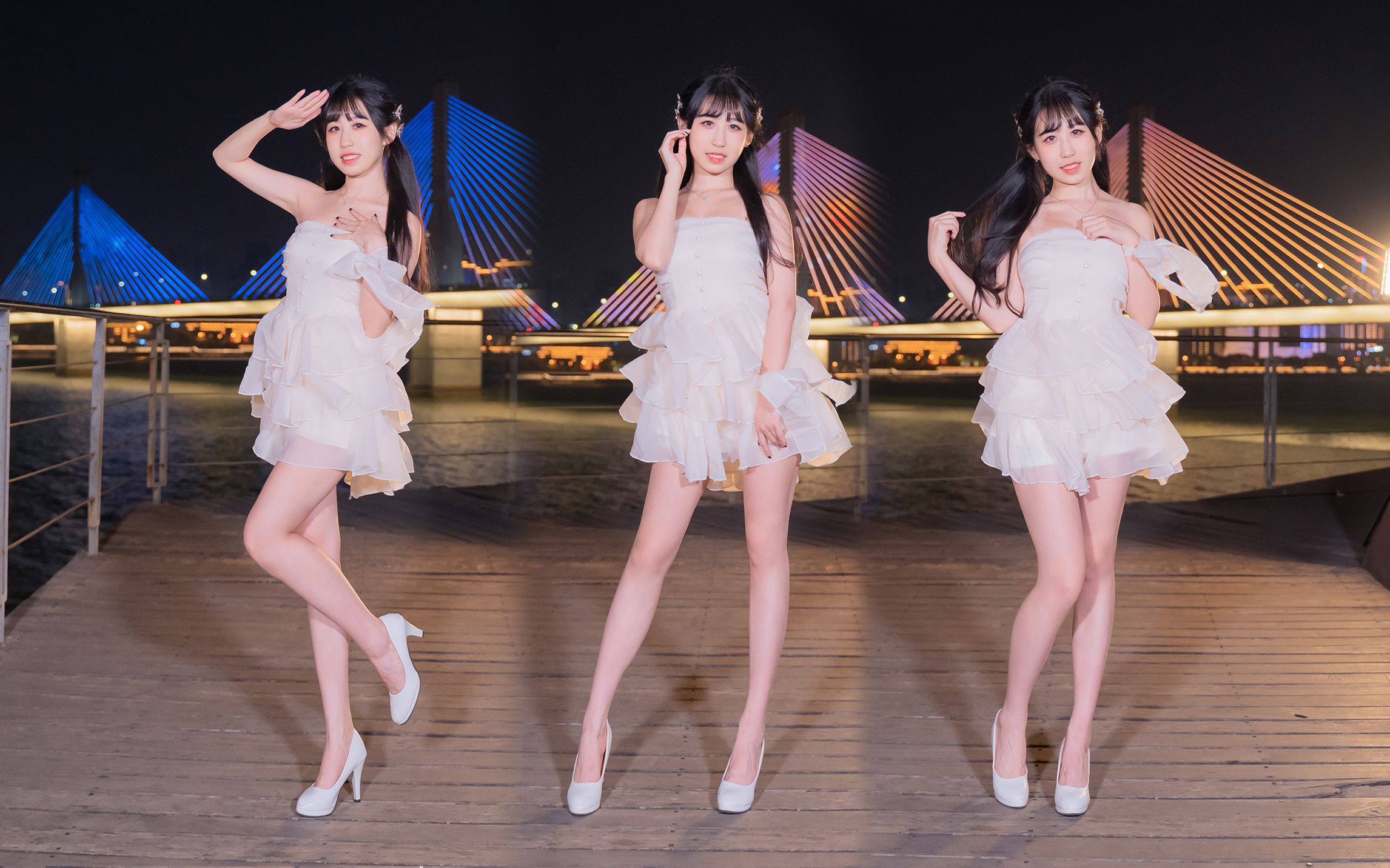 双马尾甜妹在桥上跳舞啦