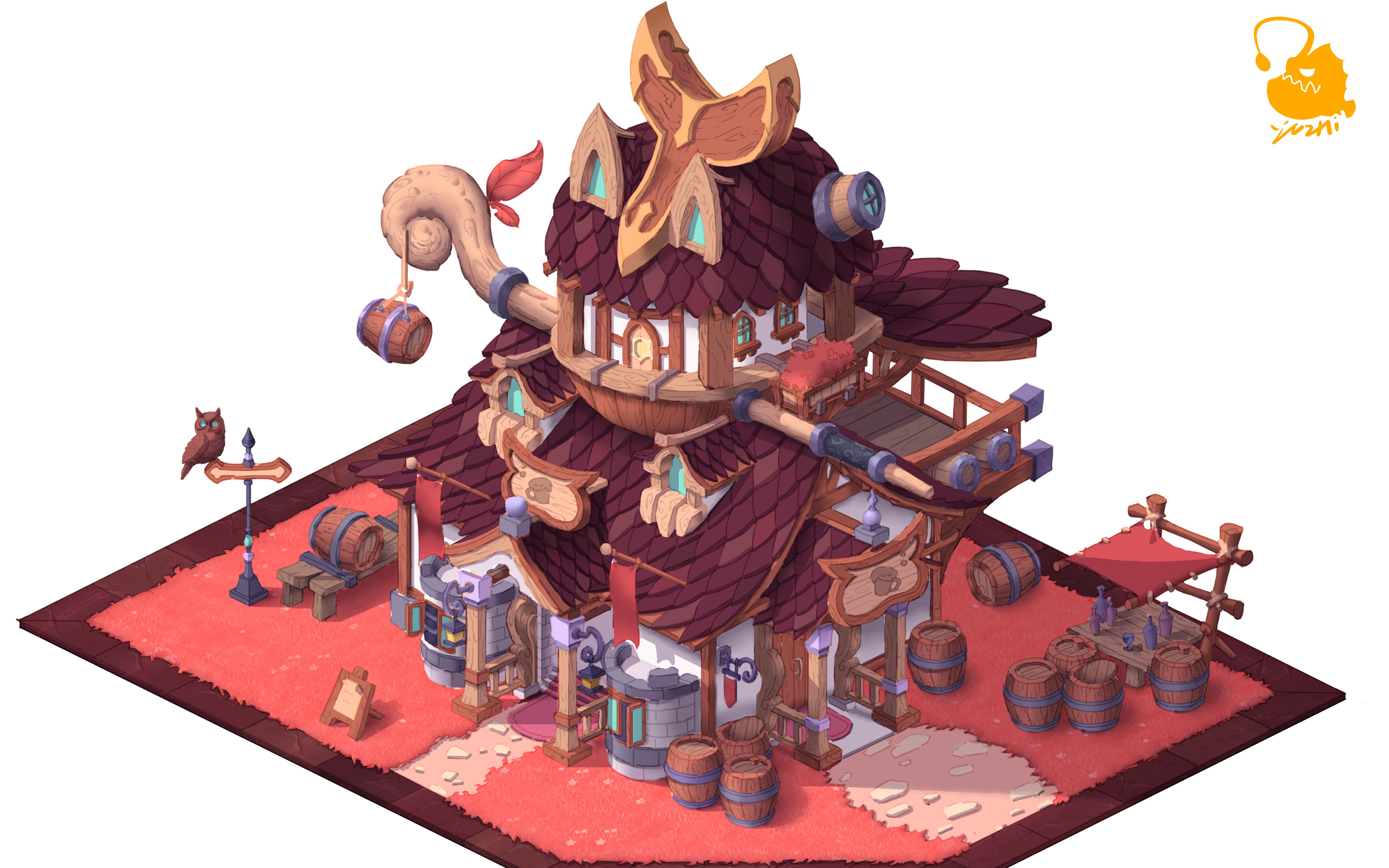 场景原画,猫头鹰酒馆2