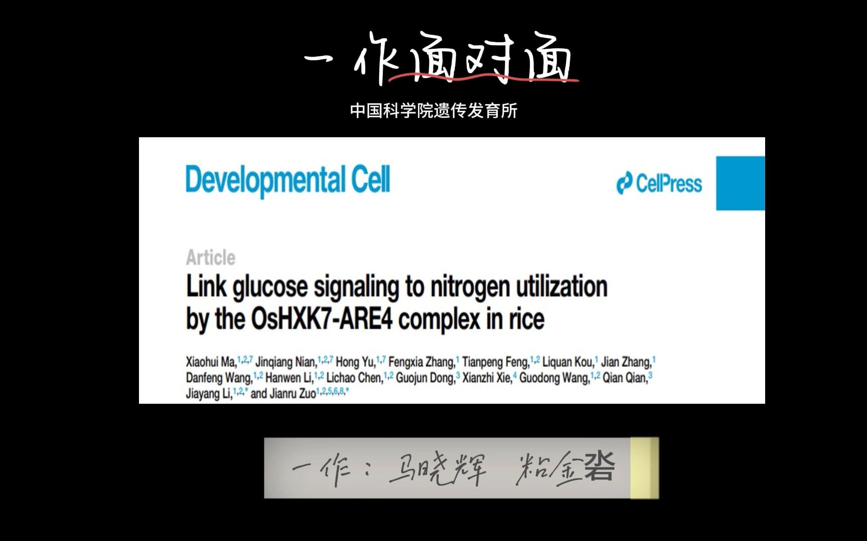 【一作面对面】Developmental Cell中国科学院遗传发育所左建儒组马晓辉、粘金沯(上)哔哩哔哩bilibili