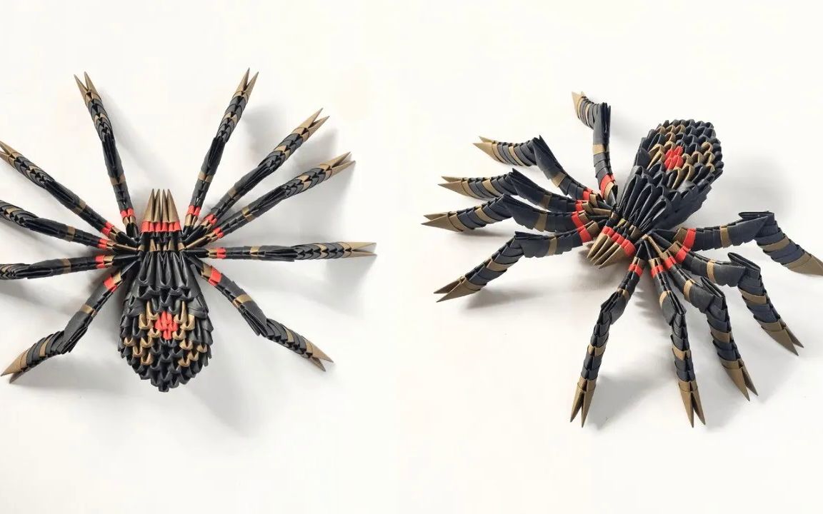 【origami library】蜘蛛三角插折纸教程3d origami spider