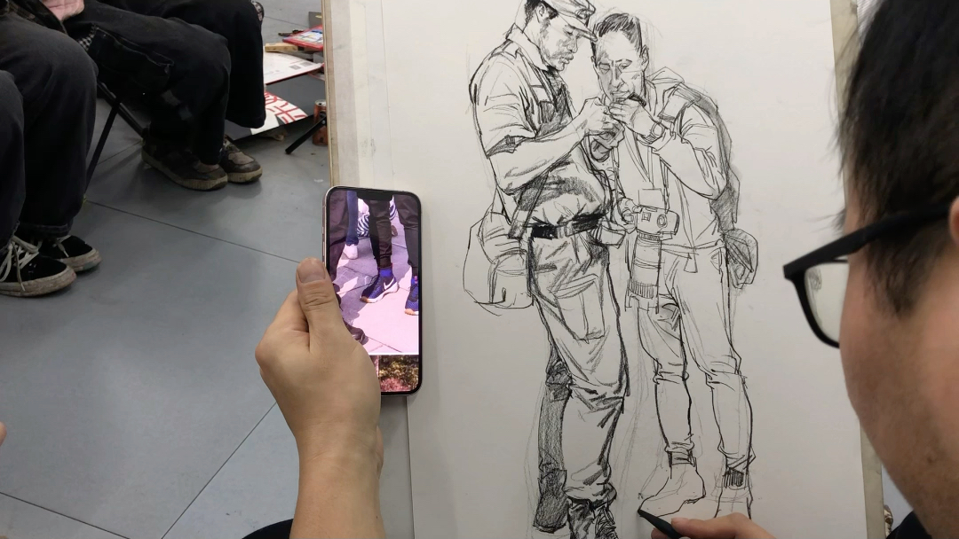 【校考速写教学】四开双人组合照片示范