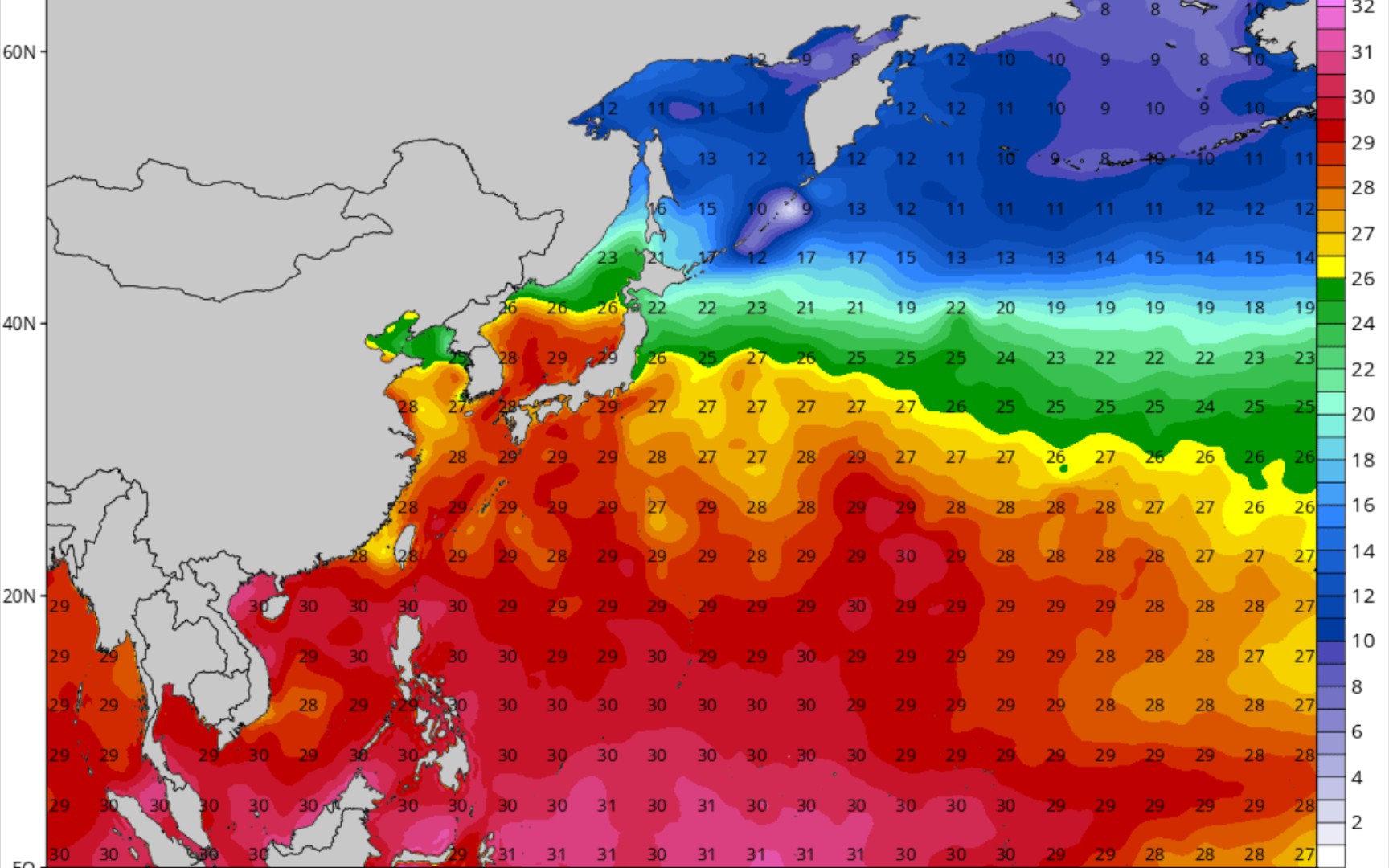 去年夏季北太平洋以及东亚海域海温实况图哔哩哔哩bilibili