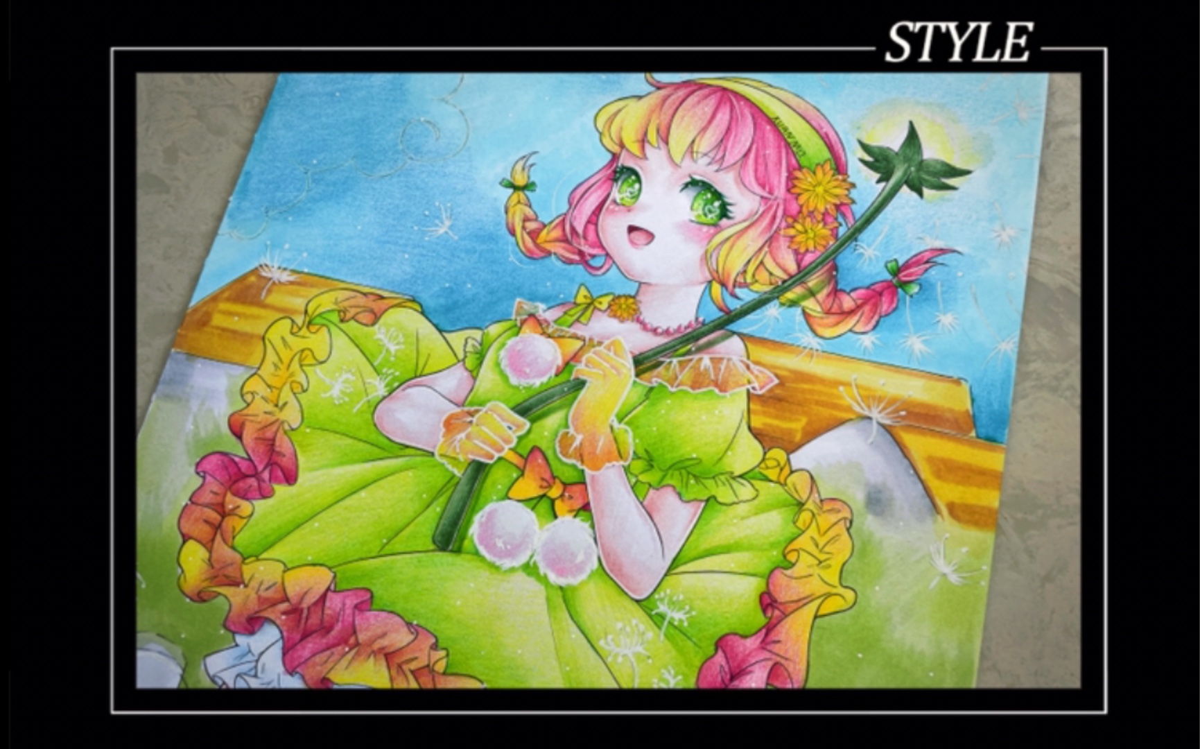 涂色哒哒猫花与萌娘蒲公英涂色完成