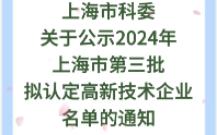 【上海市科委】:关于公示2024年上海市第三批拟认定高新技术企业名单的通知三哔哩哔哩bilibili